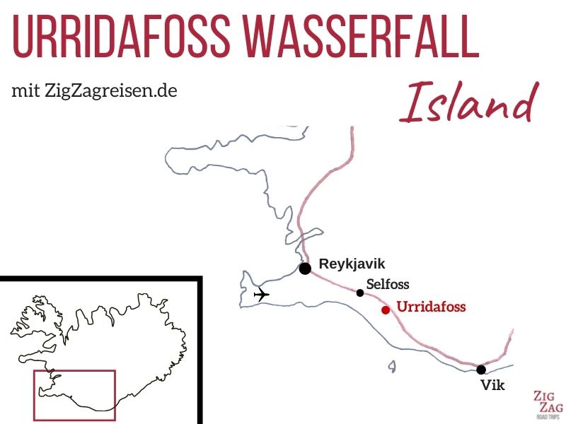 Wasserfall Urridafoss Island Karte