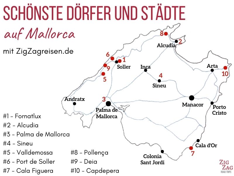 Schönste Dörfer Mallorca Städte Karte