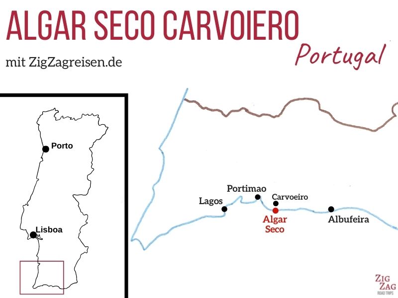Standort Algar Seco Carvoeiro Algarve Portugal Karte