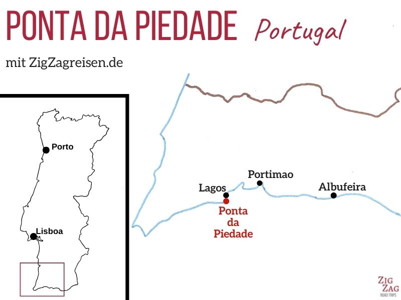 Standort Ponta da Piedade Lagos Algarve Portugal Karte