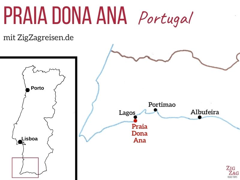 Standort Praia Dona Ana Algarve Portugal Karte