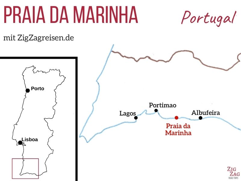 Standort Praia da Marinha Algarve Portugal Karte