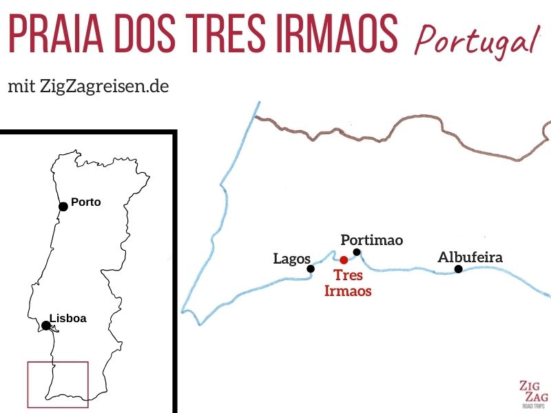 Standort Praia dos Tres Irmaos Algarve Portugal Karte