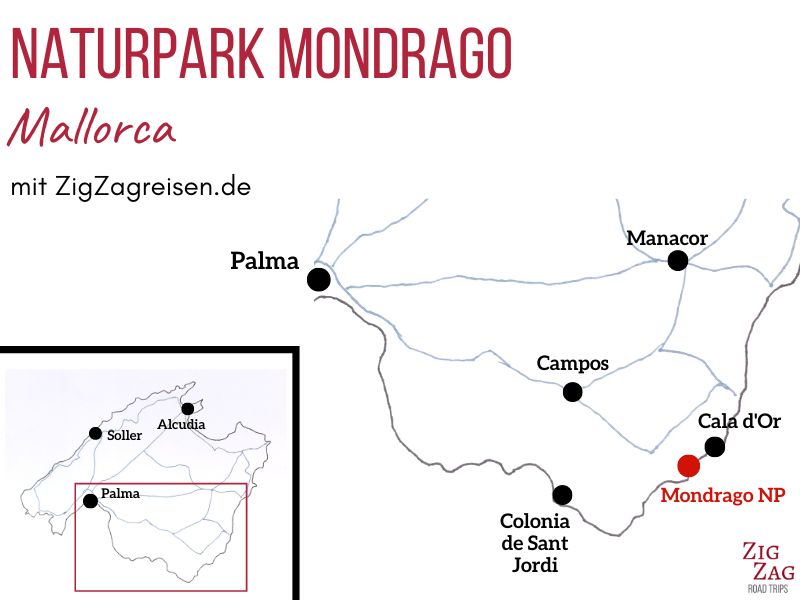Cala Mondrago NaturPark Mallorca Karte Standort