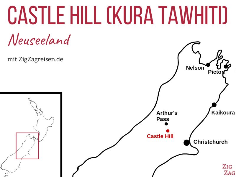 Castle Hill Neuseeland Karte Kura Tawhiti