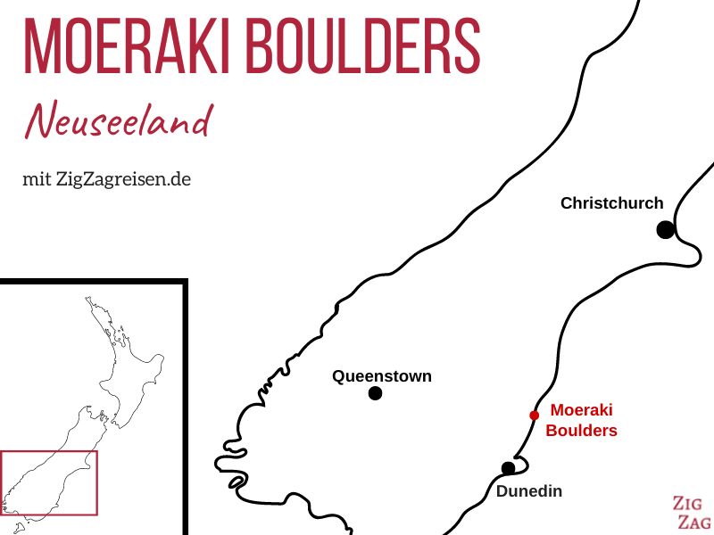 Moeraki Boulders Neuseeland Karte