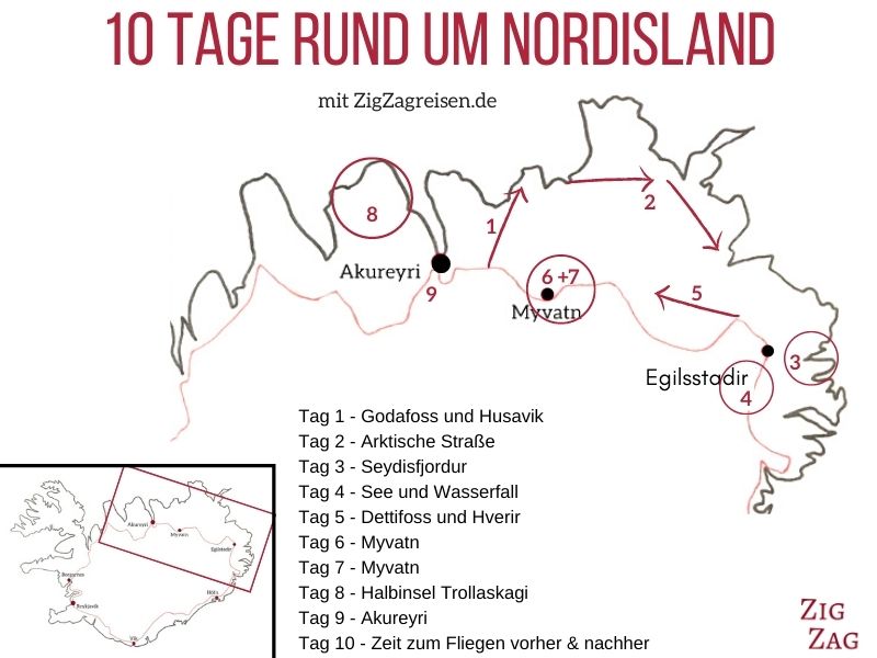Karte 10-tagige Island Tour Norden
