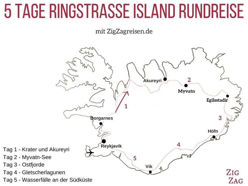 Karte Island Rundreise 5 Tage Ringstrasse