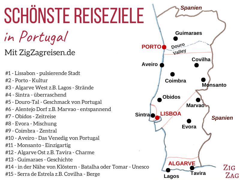 Schonste Reiseziele Portugal Urlaubsorte Karte