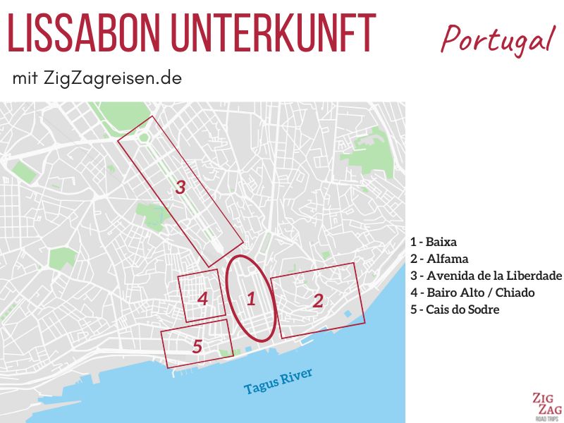 Karte Lissabon Unterkunft beste Stadtviertel