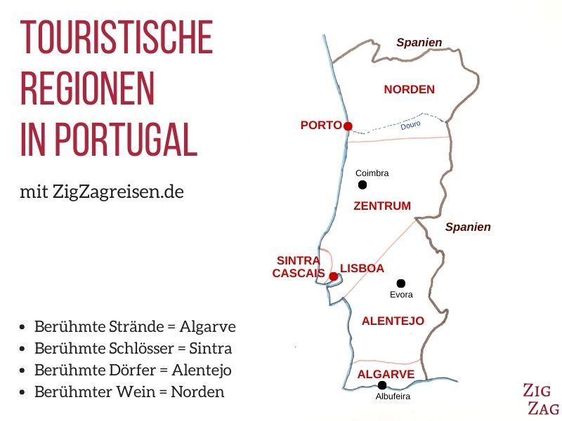 Touristische Regionen in Portugal Karte