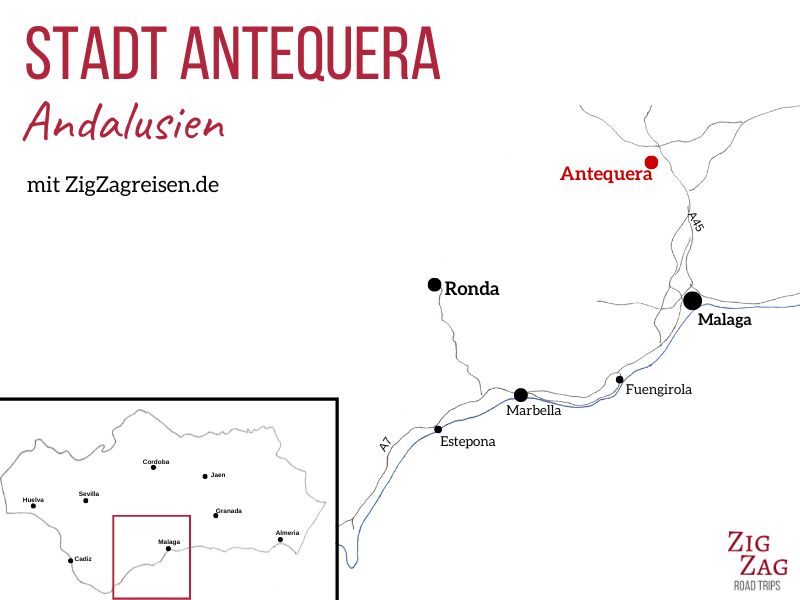Karte Stadt Antequera Andalusien
