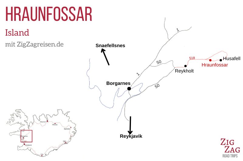 Karte Hraunfossar Island