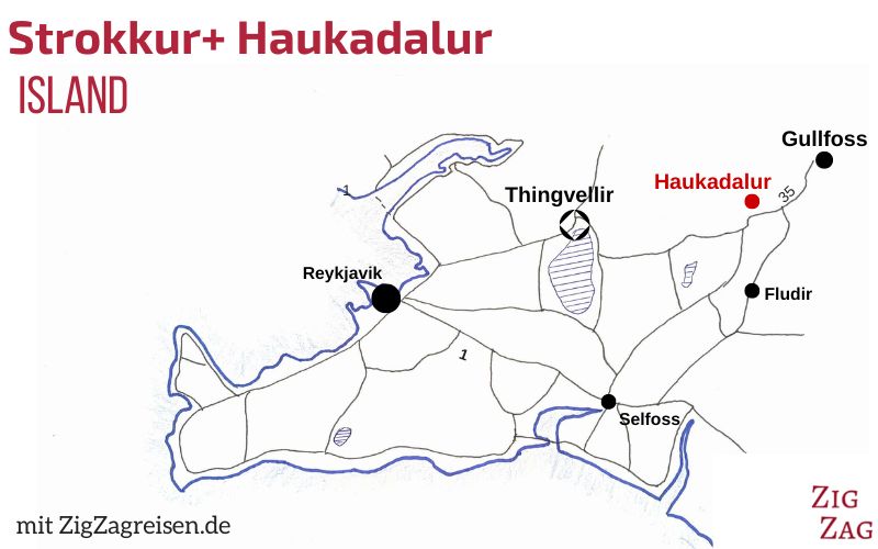 Karte Strokkur Haukadalur Island