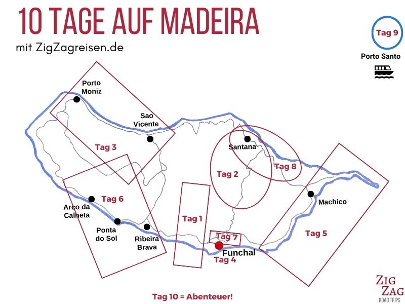 Karte 10 Tage auf Madeira reiseplan