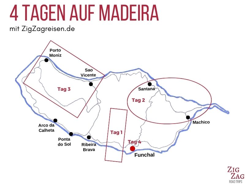 Karte 4 tagen auf Madeira reise