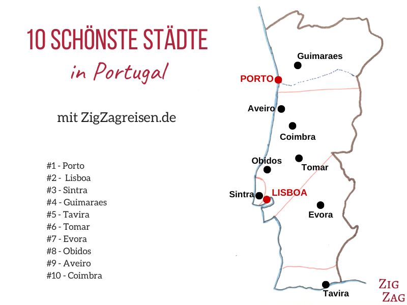 karte schonste stadt portugal zu besuchen