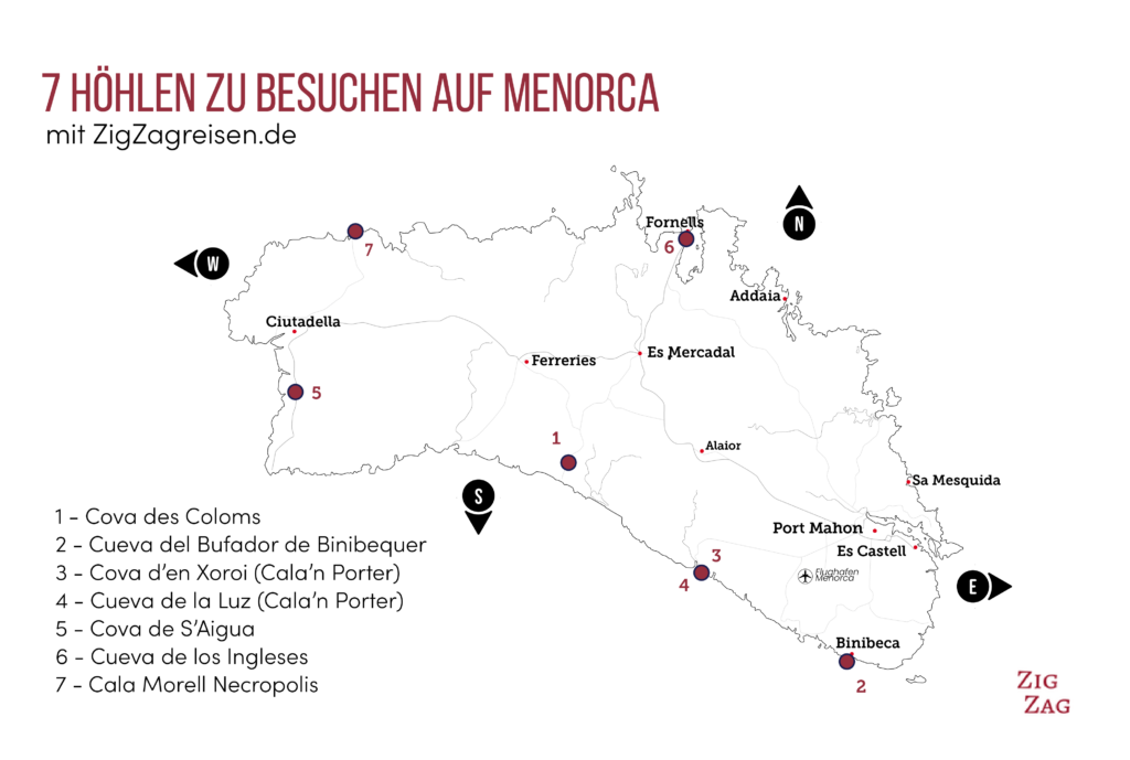 Karte: Höhlen auf Menorca