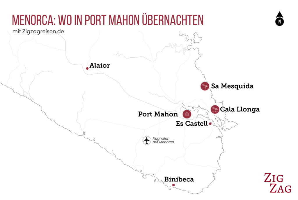 Karte: schönste Stadtteile in Hafen Mahon um zu übernachten