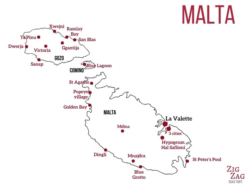 Karte sehenswurdigkeiten malta attraktionen